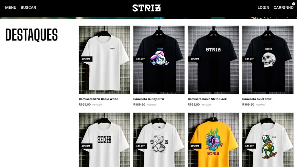 Site Striz — projeto de Thiago Takiyama